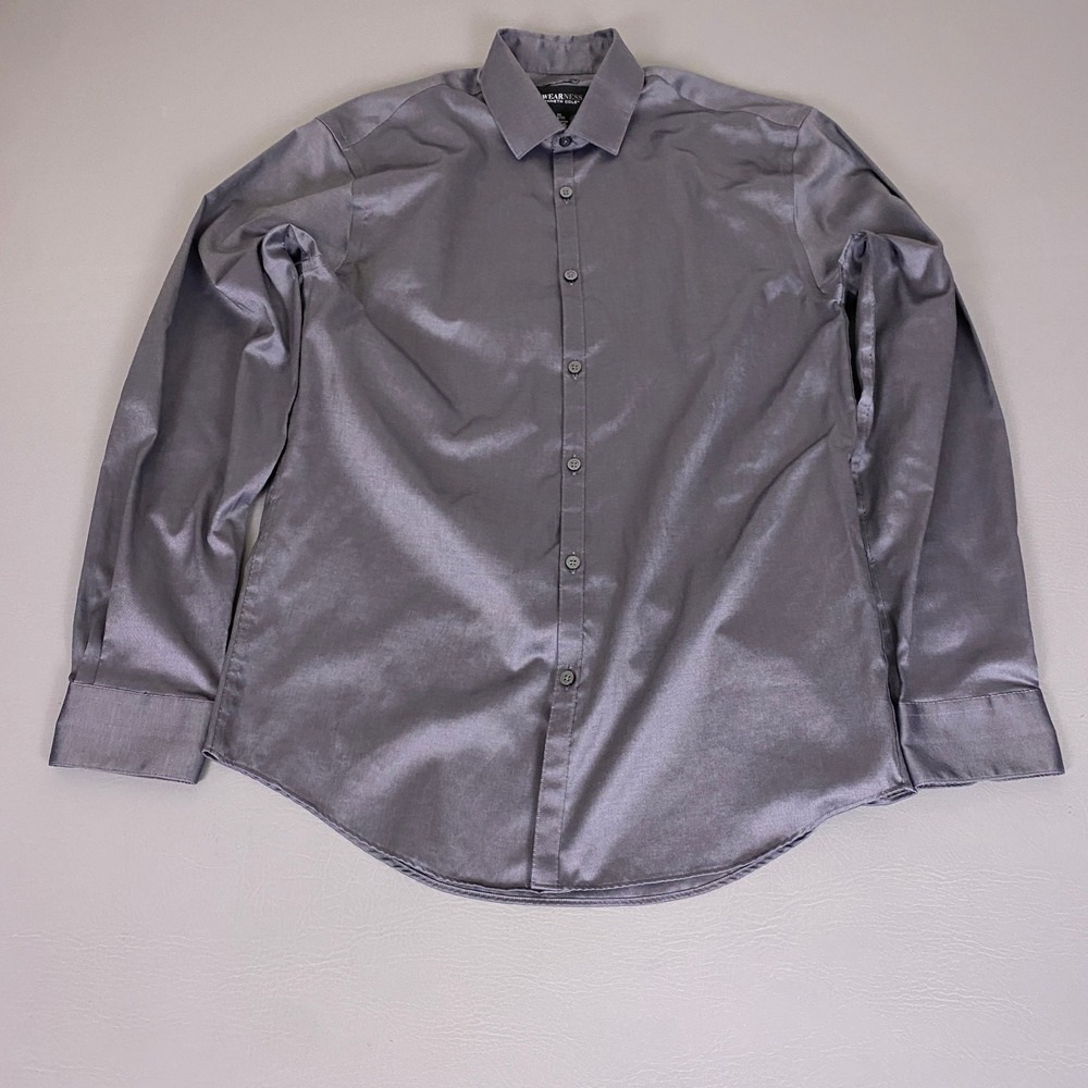 Awearness Kenneth Cole Non Iron Dress Shirt Mens 16 34/35 Slim Fit  Gray Cotton